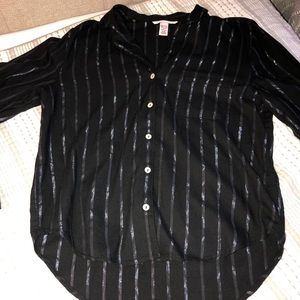 Victoria's Secret Button Up Pajama Top Small Black Shiny Metallic Silver